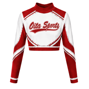 Maillot de cheerleading sublimé rouge et blanc à manches longues – Tenue de sport athlétique pour l'entraînement, la compétition et les matchs - Product Image 1