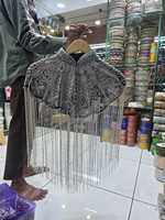 Cape en dentelle à franges perlées et ornée d'argent 2026, en tissu organza, faite à la main, luxueuse, élégante, sexy, motif animalier, Gujarat, meilleurs prix