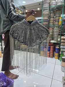 2026 <b>Silver</b> Embellished Beaded Fringe Lace Cape Organza Fabric Handmade Luxury Elegant Sexy Animal Cape Gujarat Best Prices - Product Image 4