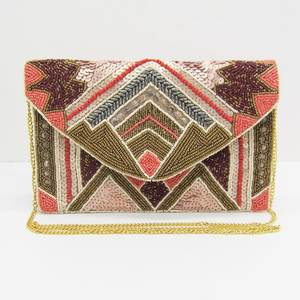 Bolso de mano tipo sobre con cuentas florales y correa de cadena dorada, bolso bordado a la moda - Product Image 3