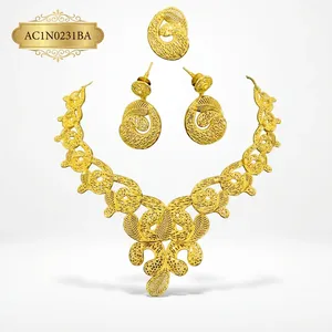 Fashion 24K Gold Plated Box Chain Floral Filigree Fashion <b>Necklace</b> Set for African Wedding & Party - Product Image 3