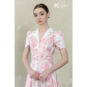 Vestido Maxi de Satén Floral Rosa Elegante para Mujer, de la Mejor Calidad, Manga Corta, Estampado Vintage, Natural, Transpirable, Fabricante Vietnamita - Product Image 1