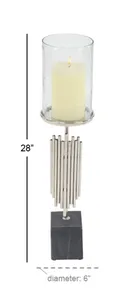 Modern Candle Stand With Glass <b>Holder</b> And Metal <b>Rods</b> On Stone Base Column Shape Home Decoration - Product Image 4