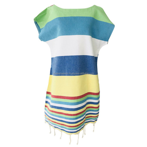 Striped Design <b>Adult</b> Multicolor Embroidered <b>Hooded</b> Poncho Handwoven Fouta Hammam Beach <b>Towel</b> 100% Cotton Quick-Dry Compressed - Product Image 2