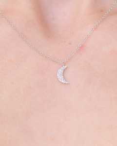 White Gold Crescent <b>Moon</b> Lab Grown Diamond Pendant <b>Necklace</b> - Product Image 1