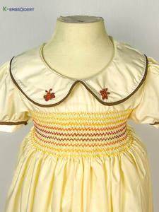 Robe pour bébé fille brodée à la main OEM, jaune, manches bouffantes, vêtements de boutique pour nourrissons et tout-petits - Product Image 3