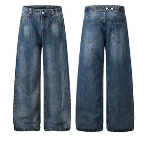 2026 Custom <b>Men's</b> Casual Canvas Denim Straight Fit <b>Jeans</b> Classic Blue Breathable Eco-Friendly Lightweight Low MOQ Production - Product Image 5