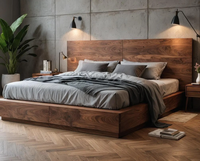 Lit à sommier en bois minimaliste nordique - Cadre en bois massif, hauteur réglable, écologique, durable, gain de place pour la chambre