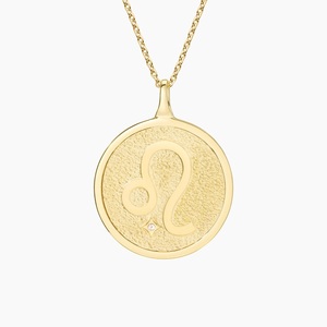 Collier pendentif en diamant avec médaille zodiacale Lion - Product Image 2