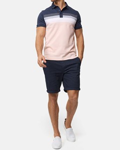 เสื้อโปโลแขนสั้นผู้ชายหลากสี ดีไซน์ลายทางลำลอง น้ำเงิน ชมพู ขาว เทา - Product Image 4
