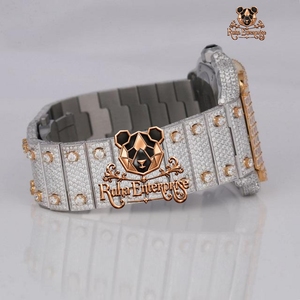 Luxury Moissanite Detailed Quartz Watch with Sculptural Metal Frame and <b>Extended</b> Steel <b>Bracelet</b> - Product Image 4