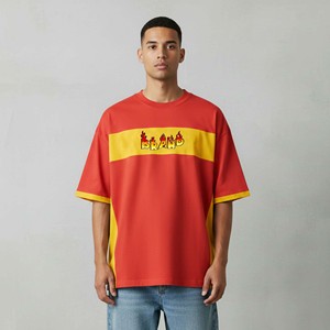 Nouveaux T-shirts pour hommes à la mode, coupe ample et oversize, logo brodé personnalisé, manches courtes, écologiques, bicolores, style hip hop. - Product Image 1