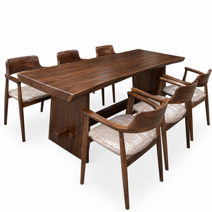 Juego de Comedor Contemporáneo de Madera Suar Premium para Exportación, Sillas con Respaldo Sólido Herosima, Muebles de Comedor con Acabado en Nogal - Product Image 2