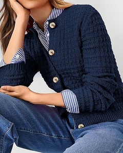 Women Knitted <b>Cardigan</b> Long Sleeve Crew Neck Button Closure Solid Color Casual Wear Soft Acrylic Autumn Outerwear - Product Image 5