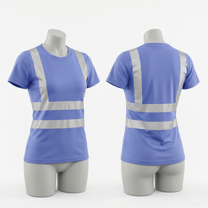 T-shirt de travail pour femme 180 GSM en polyester interlock premium, panneaux réfléchissants roses sur la poitrine et la taille, logo personnalisé par sublimation - Product Image 4