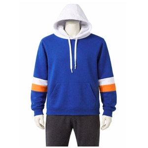 เสื้อกันหนาวแบบสวมหัวมีฮู้ดของผู้ชายผ้าฝ้ายผสมผ้าฟลีซแขนสีตัดกัน - Product Image 6