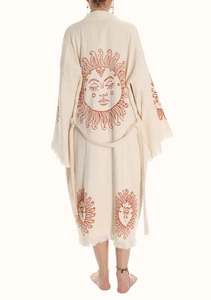 Conjunto de Kimono de Dos Piezas con Estampado de Sol para Vacaciones, 100% Algodón Crepé, Cintura Natural, Sostenible y Lavable, Ropa de Playa para Mujer - Product Image 4