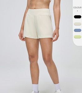 Shorts de sport moulants pour femme, taille haute, longueur cuisse, en nylon de bonne qualité, respirants, pour la course et le yoga, couleur unie - Product Image 2