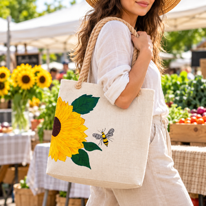 Sac fourre-tout en jute personnalisable avec poignées en corde, imprimé lettres, réutilisable, pour le shopping, à porter à l'épaule, usage quotidien, vente en gros - Product Image 5