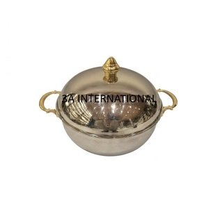 Plat de service isotherme rond en acier inoxydable pour dîner à la maison ou à l'hôtel, avec motif gravé, pour servir les aliments chauds - Product Image 1