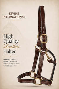Premium Full Grain Leather Horse Halter Adjustable Heavy Duty <b>Equestrian</b> Headstall From Divine International - Product Image 4