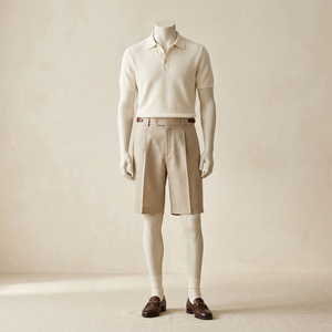 Ensemble short et chemise à manches courtes pour homme REDDITO, en polyester/coton tricoté, imprimé par transfert thermique, avec logo sur le devant, couleur unie beige. - Product Image 4
