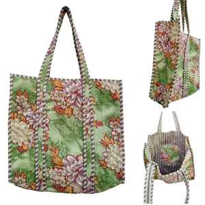 Indian Ecofriendly Cotton Quilted Tote Bag Green Leopard Print Lightweight Shoulder <b>Handbag</b> for Women <b>Summer</b> Autumn Wholesale - Product Image 3