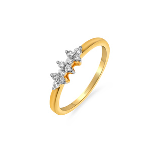 Anillo de flor con diamantes brillantes, banda de oro amarillo macizo de 14 quilates, delicado diseño de pétalos, joyería de moda para mujer - Product Image 1