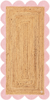 Tapis de couloir en jute naturel rose fait main à bords festonnés, style ferme, pour entrée, cuisine ou couloir