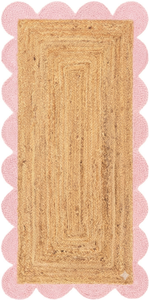 Alfombra de Yute Natural Hecha a Mano con Borde Festoneado Rosa, Alfombra para Pasillo, Cocina, Entrada, Estilo Rústico - Product Image 2