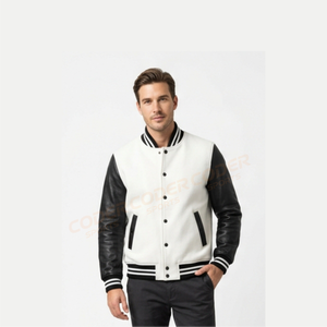 Chaquetas Varsity de Lona para Hombre de Calidad Premium, Chaquetas de Béisbol Cálidas para Invierno con Mangas de Cuero y Bordado Chenille en la Parte Delantera - Product Image 6