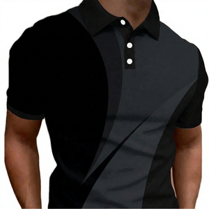Polo à manches courtes pour homme, à blocs de couleur, motif géométrique, style décontracté, tricoté, noir, gris, blanc - Product Image 2