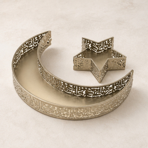 Bandeja de Servicio Metálica con Diseño de Luna y Estrella para Ramadán, Caligrafía Árabe de Lujo, Plato para Dulces y Frutas para Eid Mubarak - Product Image 1
