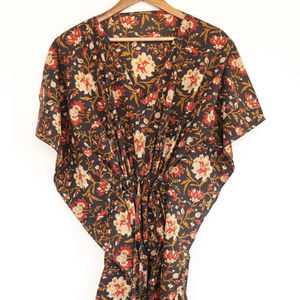 Robe kaftan bohème en coton pour femme, tenue de plage, vêtement de détente pour resort - Product Image 1