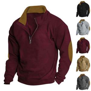 Sweat-shirt décontracté pour homme, col montant, manches longues, coupe classique, en polaire unie, fermeture éclair quart de tour, collection automne - Product Image 5
