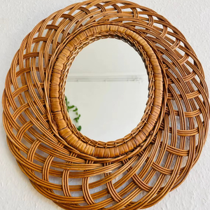 Espejo de ratán para decoración de restaurante, habitación, vestíbulo de resort, espejo de pared bohemio natural, elegante adorno interior tejido a mano de la India. - Product Image 1