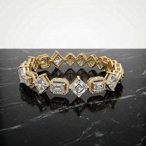 กำไลข้อมือเพชรทรง Asscher สีโรสโกลด์ เงินสเตอร์ลิง ดีไซน์หรูหรา สง่างาม เหมาะเป็นของขวัญสำหรับผู้หญิง ฉลองวันครบรอบแต่งงาน - Product Image 2