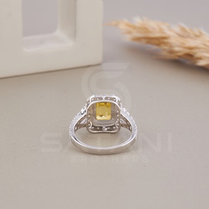 Emerald Cut Yellow Moissanite Halo 18K Gold Ring Featuring Elegant Shimmering Stones Stunning Luxury Engagement Wedding <b>Gift</b> - Product Image 4