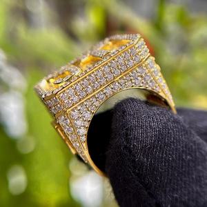 Iced Out JT <b>Initial</b> <b>Ring</b> Round Moissanite Diamond Style Hip Hop Bling Square Statement <b>Ring</b> Mens Luxury Design - Product Image 5