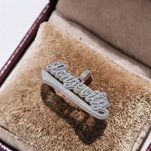 Colgante personalizado de plata 925 estilo Hip Hop para hombre, collar de diamantes de moissanita con letras ostentosas para longevidad, chapado en oro, elegante helado - Product Image 4