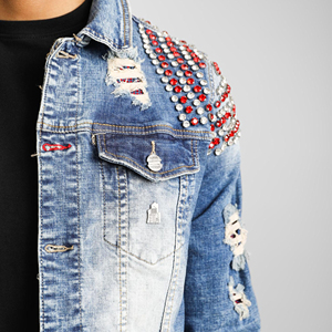 Best Price Custom 100% Cotton Men's Denim <b>Rhinestone</b> Winter Crew Neck Front <b>Jacket</b> High Quality Waterproof Breathable - Product Image 5