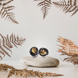 Pendientes de Plata de Ley 925 de Lujo, Chapados en Rodio, con Gema Ovalada Amarilla Dorada y Halo de Circonita Negra, Certificados, para Mujer - Product Image 3