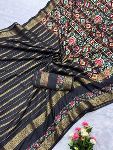 Sari en soie Dola pour femme avec bordure jacquard et motif tissé Jari, taille adulte, en stock en Inde, sans échantillon, délai de livraison - Product Image 2