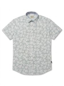Enovate Men's Double Breasted Short Sleeve Casual Shirt <b>Light</b> Green <b>Leaf</b> Print Poplin Breathable Turn-down Collar Summer Style - Product Image 4