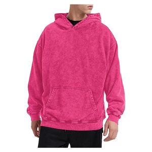 Men's Pink Hooded Oversized <b>Sweatshirt</b> Solid Color Casual Hoodie with Front Pocket Autumn Wear Regular Fit Knitted French Terry - Product Image 1