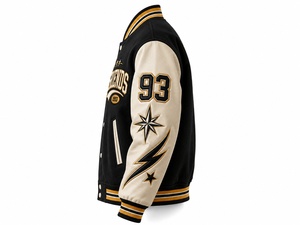 Veste universitaire pour homme, noire et crème, avec patch brodé personnalisé, design décontracté pour l'automne - Product Image 4