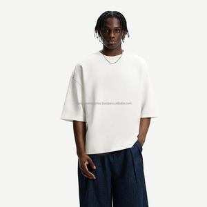 Vente en gros 100% coton T-shirt vierge surdimensionné 280 g/m² Poids lourd Logo 3d personnalisé T-shirt pour hommes - Product Image 6