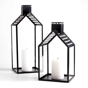 Metal <b>Lantern</b> <b>Candle</b> Holder Matte <b>Black</b> Metal Frame <b>with</b> Four Glass Sides Hanging Pillar <b>Candle</b> <b>Lanterns</b> - Product Image 5