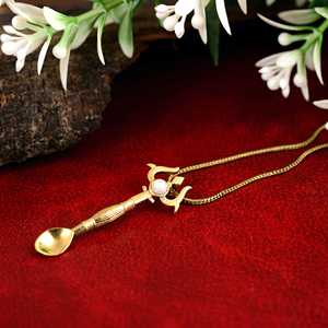 Pendentif cuillère plaqué or avec incrustation de perle, charme religieux hindou, collier unisexe en alliage, bijoux de mode - Product Image 2