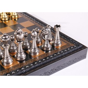 Luxury Metal Chess Set Antique Brass Silver Chess Piece High Quality <b>Wooden</b> Chess Board Classic Family Board <b>Game</b> Gift Chess Set - Product Image 3